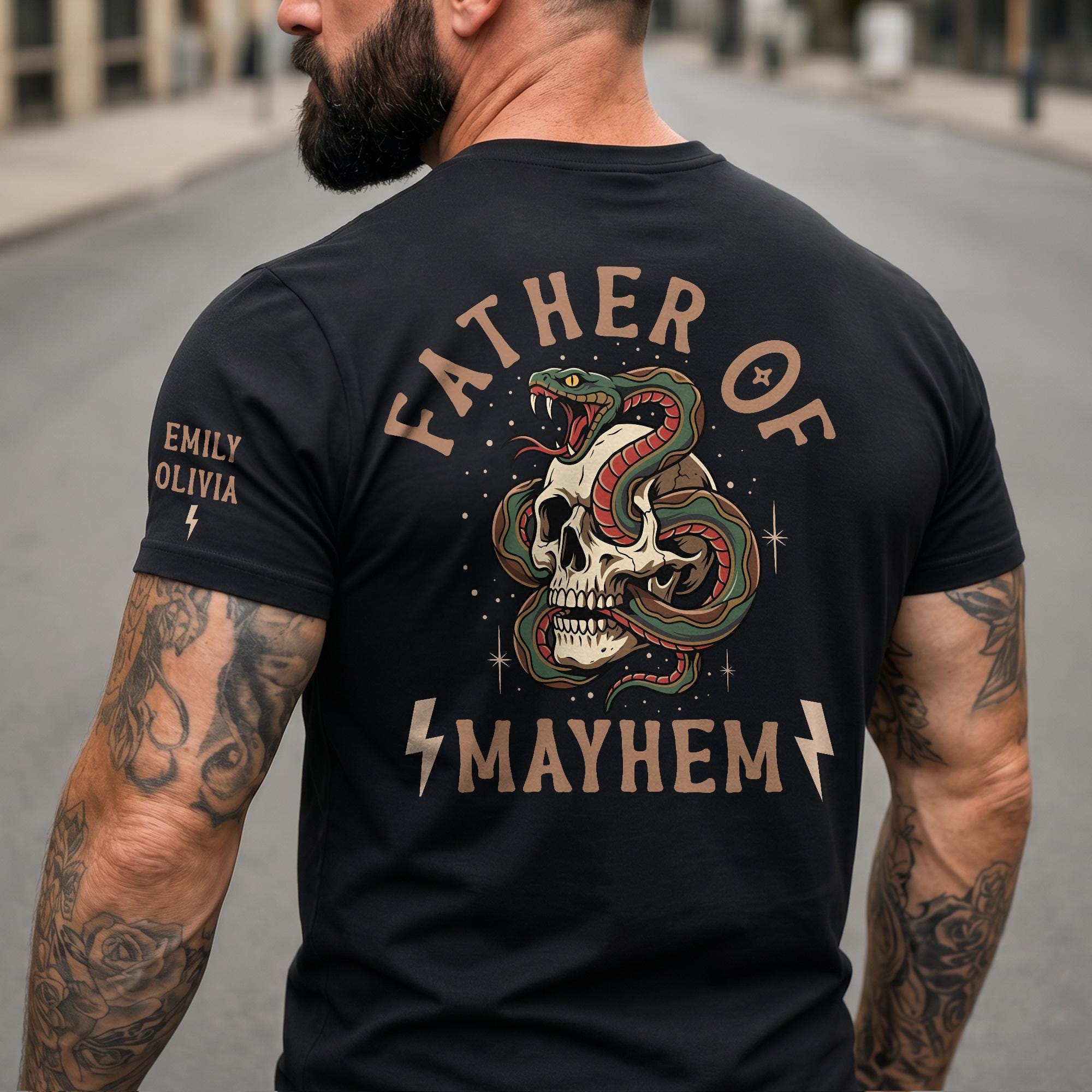 Personalized Father Mayhem Tee Custom Dad Skeleton Tee Father'S Day Husband Rocker Mom Dad Rock Tee Dad (1)