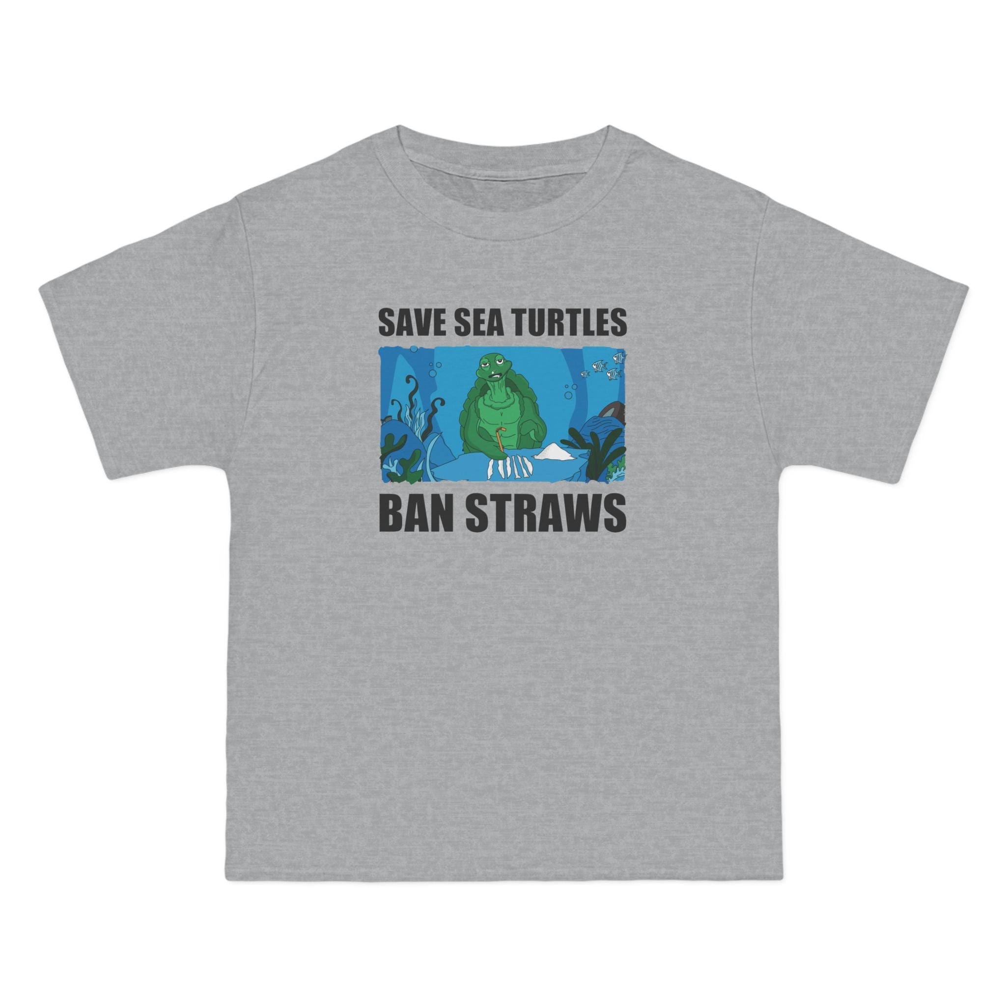 Save Sea Turtles. Ban Straws - Men's Heavyweight T-Shirt