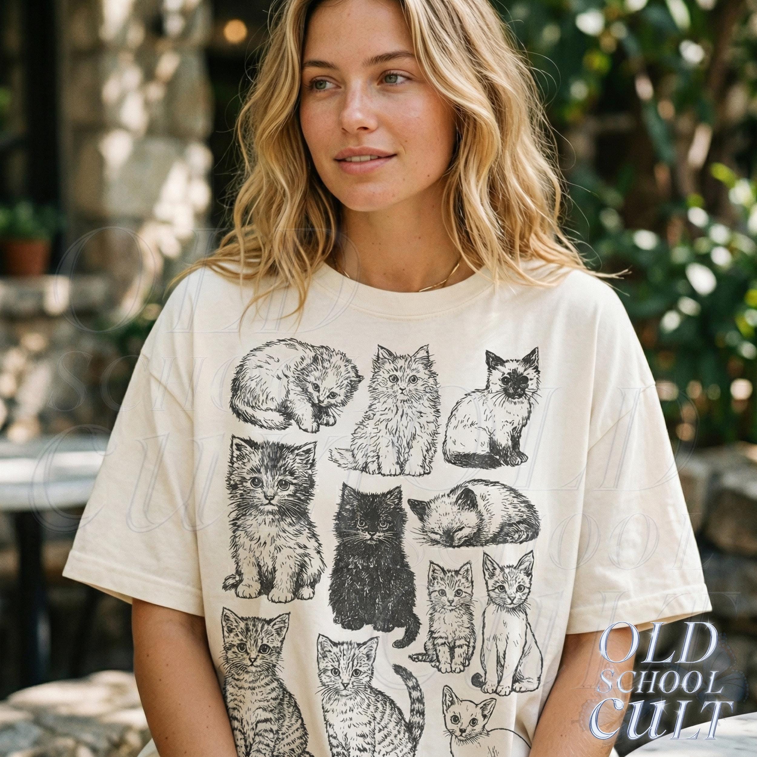 Cats 90s Vintage Tattoo Retro Comfort Colors Y2k Kitten Cat Lovers Ca Nature Pe (3)