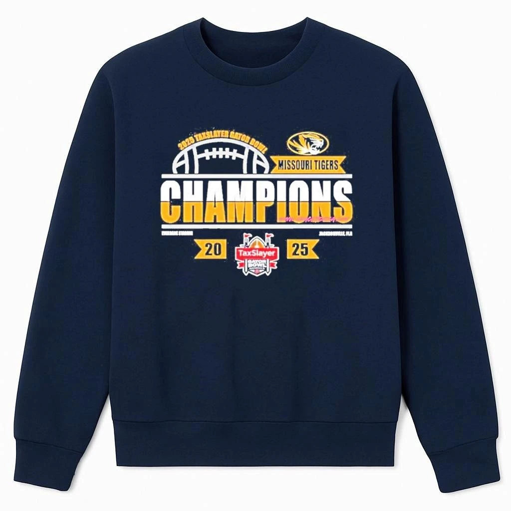 2025 Missouri Tigers Taxslayer Gator Bowl Champions At Everbank Stadium Jacksonville Fl Shirt