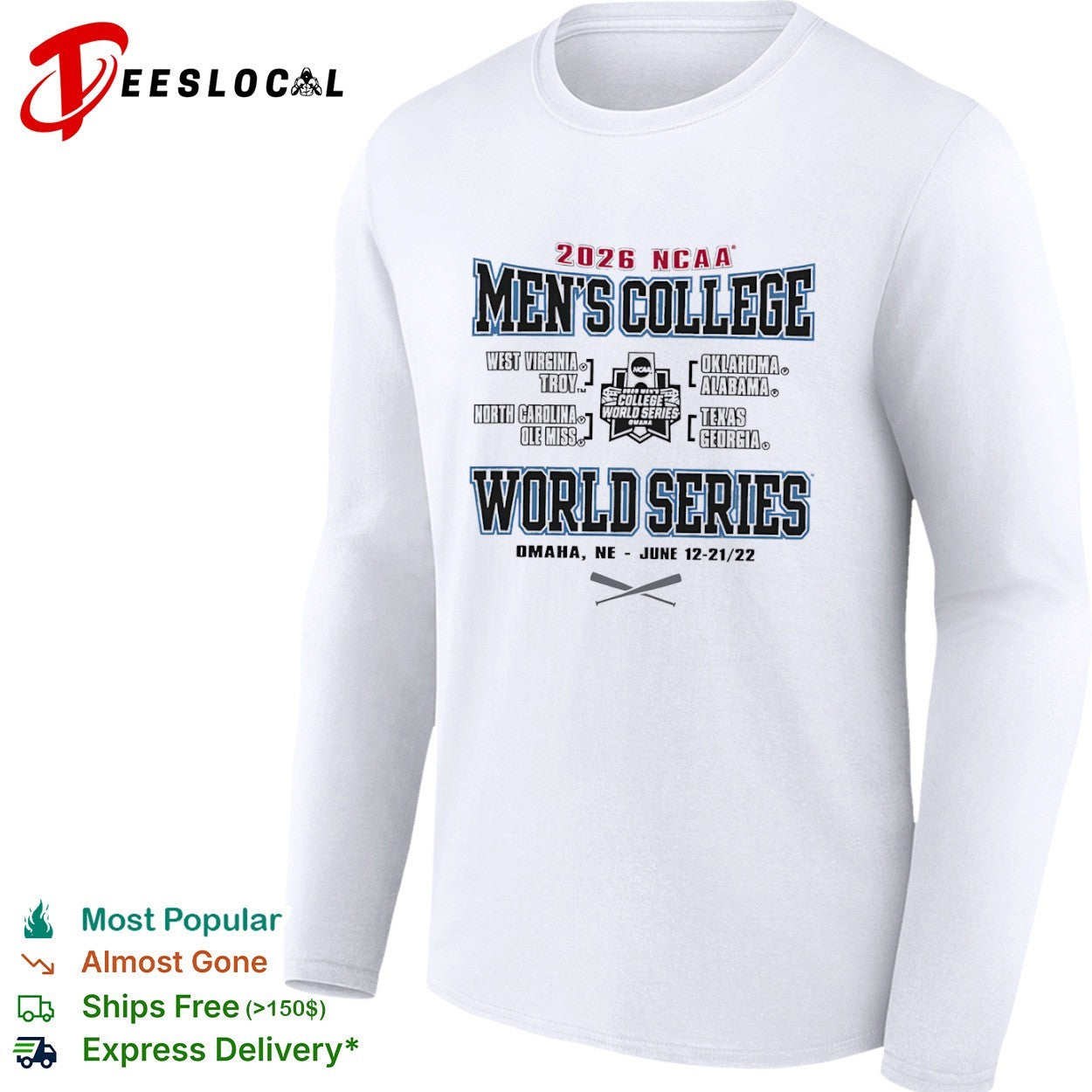 2026 NCAA Men’s College World Series West Virginia Troy Oklahoma Alabama shirt
