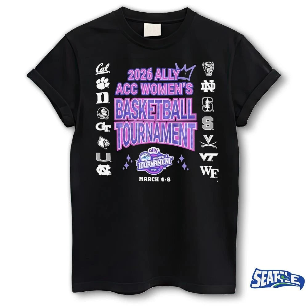 2026 Ally ACC Women’s Basketball Tournament March 4-8, 2026 Logos All Teams shirt