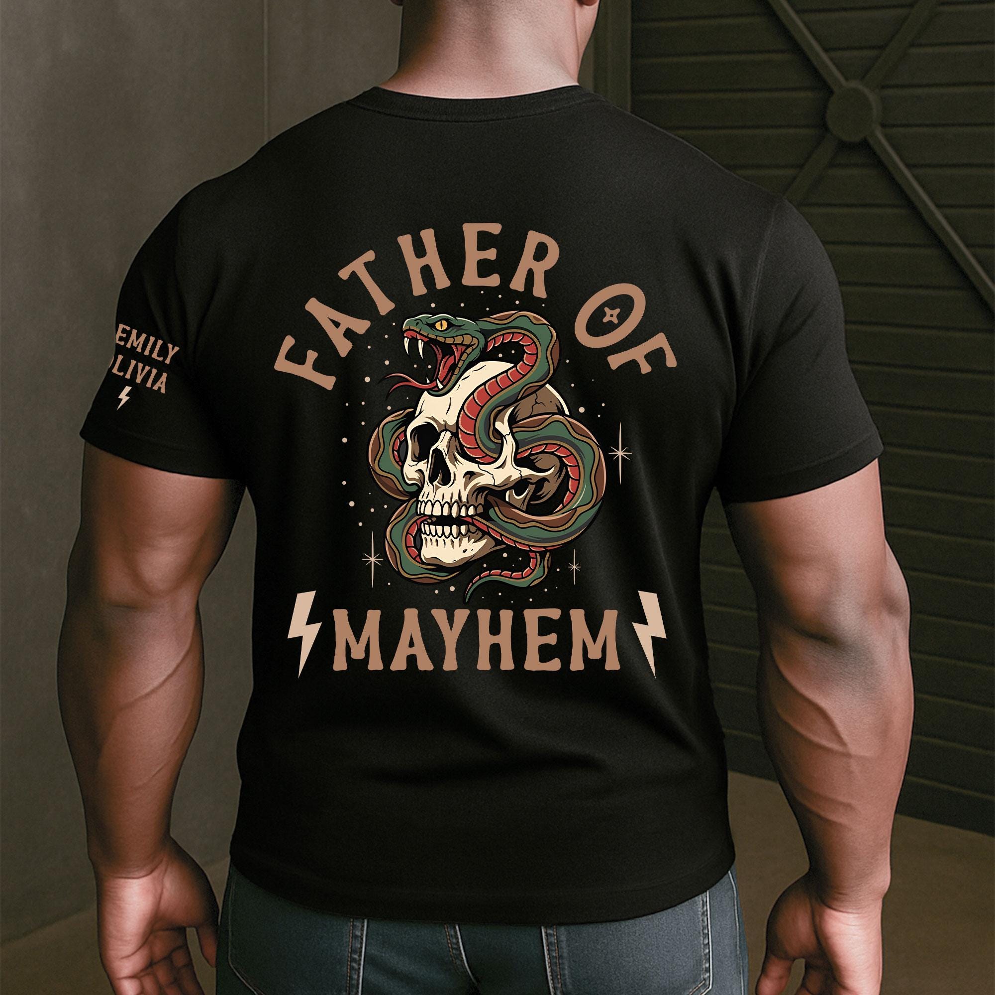 Personalized Father Mayhem Tee Custom Dad Skeleton Tee Father'S Day Husband Rocker Mom Dad Rock Tee Dad (4)