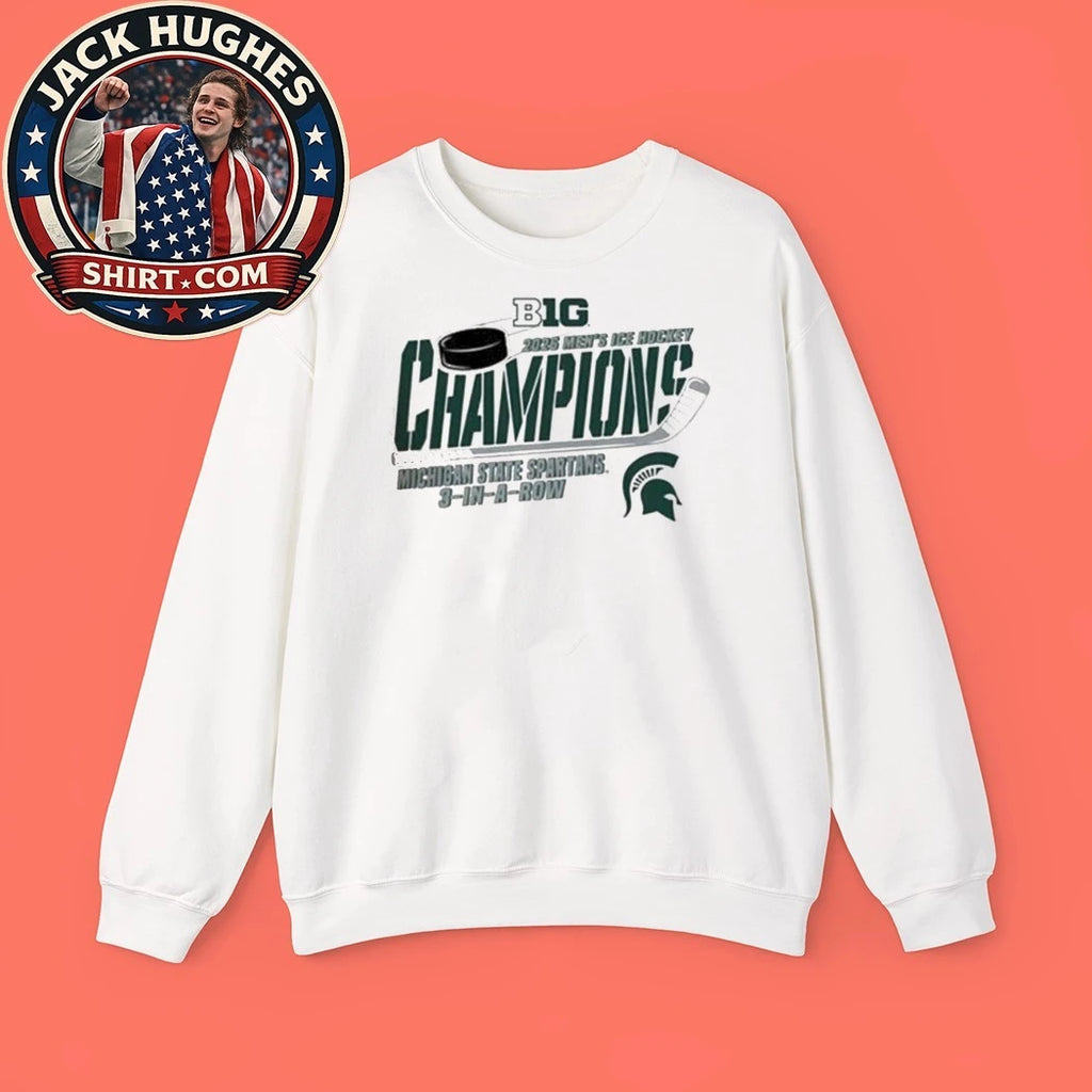 3 In A Row Michigan State Spartans 2026 Big Ten Hockey Champions Logo T-Shirt