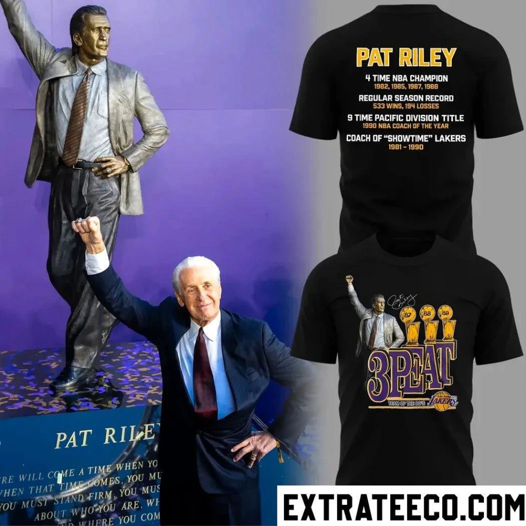 3 Peat Team Of The Bos Los Angeles Lakers Honors Coach Pat Riley Signature Two Sided Shirt