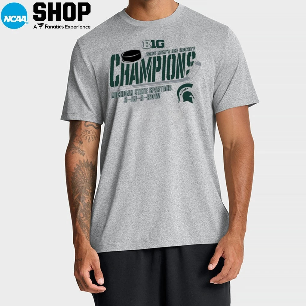 3 In A Row Michigan State Spartans 2026 Big Ten Hockey Champions T-Shirt