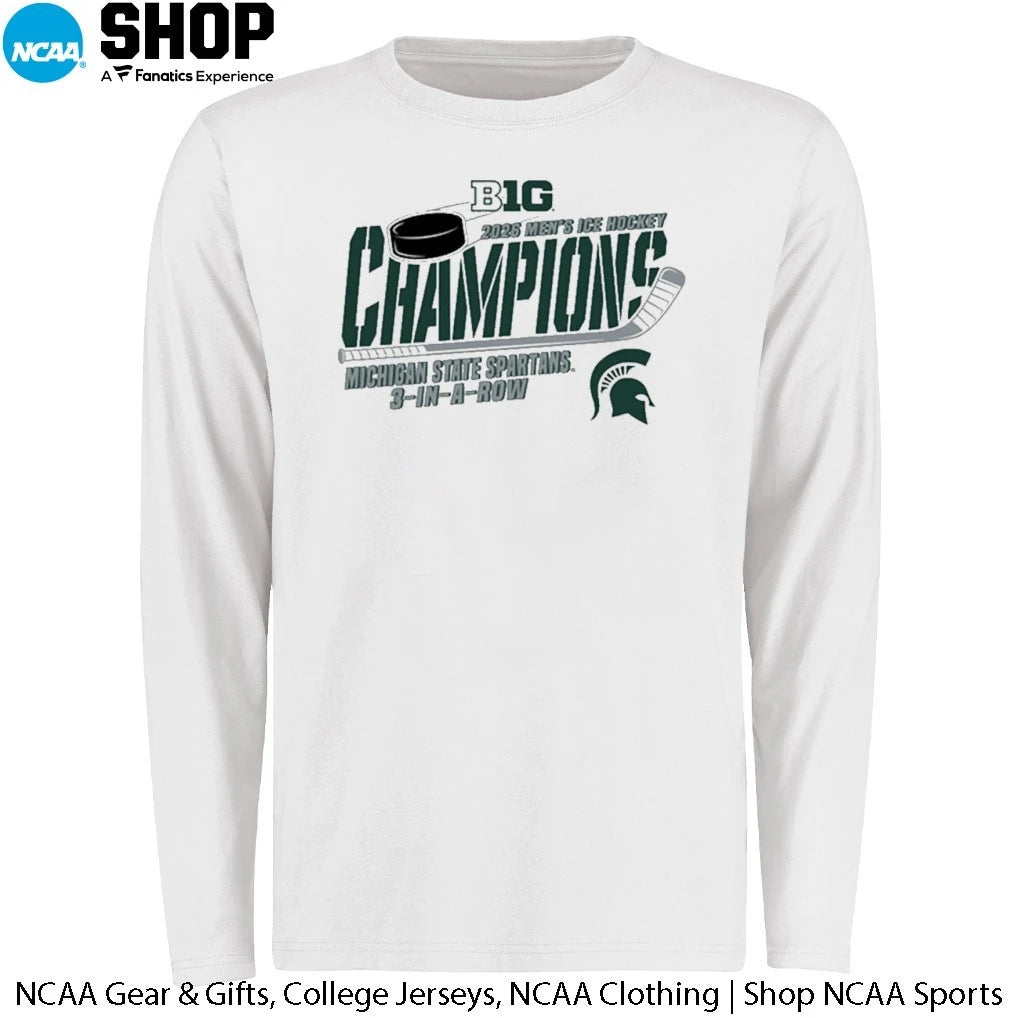 3 In A Row Michigan State Spartans 2026 Big Ten Hockey Champions T-Shirt