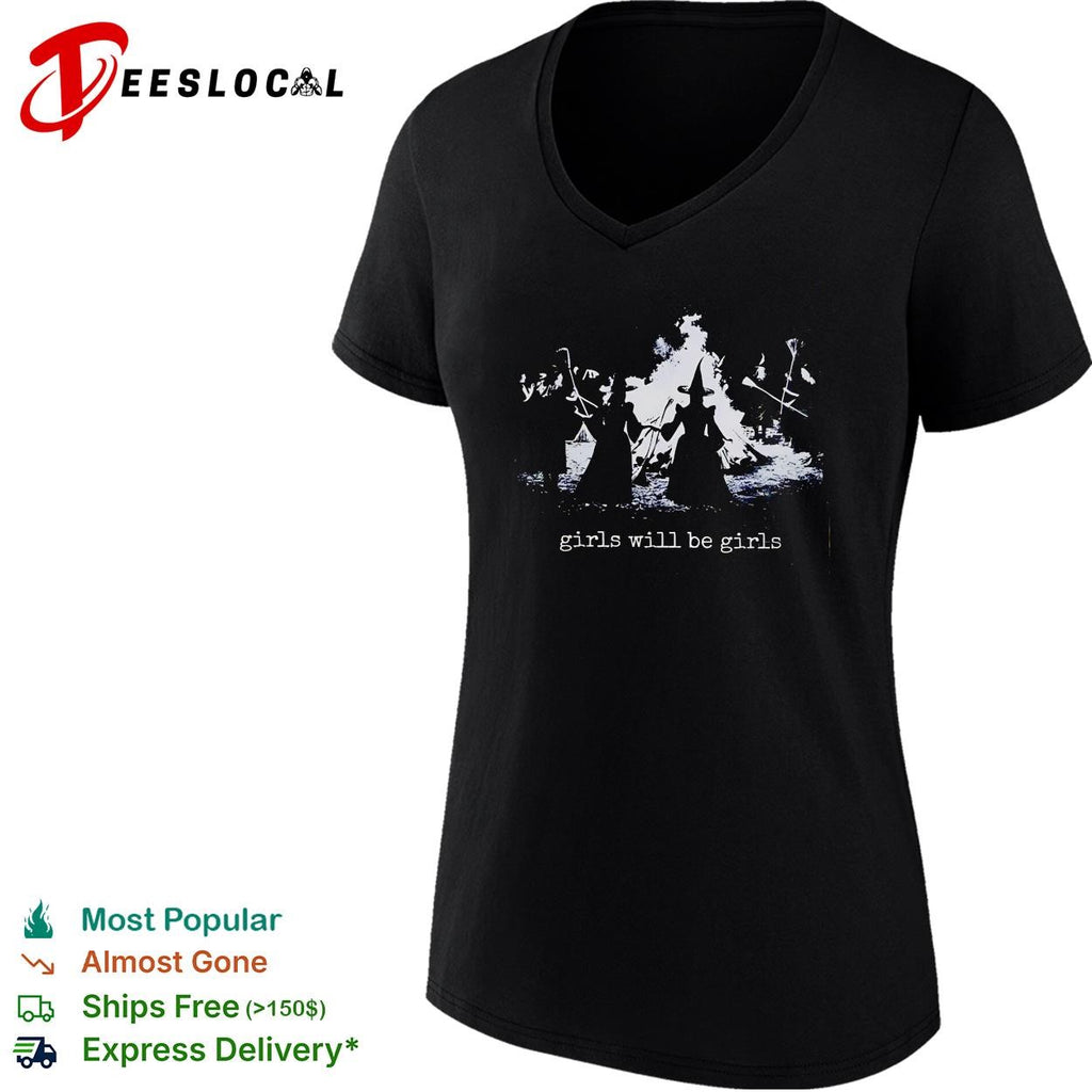 Girls will be girls eerie hooded witches gathered around bonfire graphic shirt