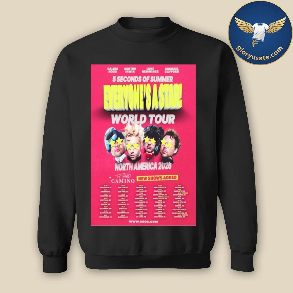 5 Seconds of Summer North America, Europe &amp; UK Tour 2026 Poster Shirt