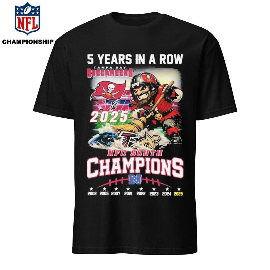 5 Years in a Row Tampa Bay Buccaneers NFC South Champions Vintage Mascot Shirt