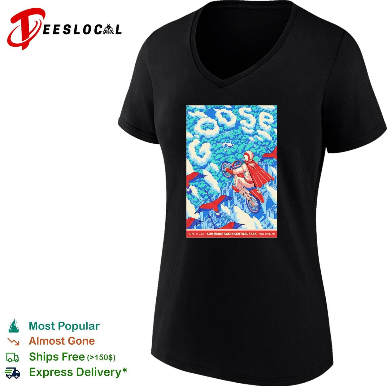 Goose Summerstage Central Park June 21 2026 New York daredevil cyclist concert poster shirt