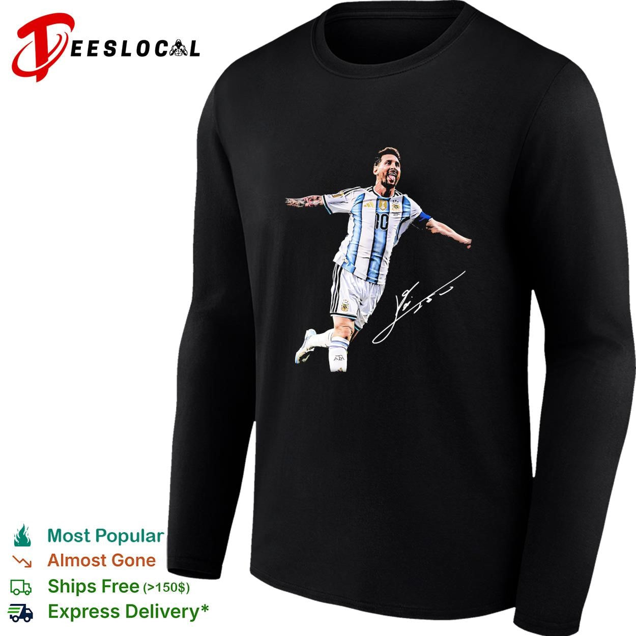Lionel Messi Argentina number 10 screaming celebration signature poster shirt