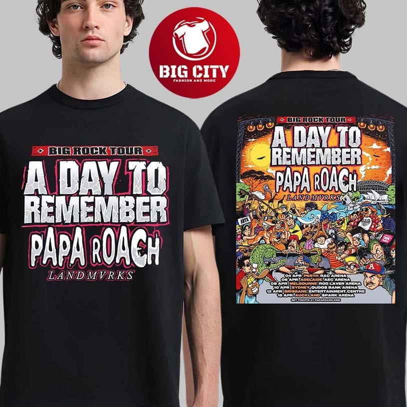 A Day To Remember X Papa Roach X Landmvrks Big Rock Tour 2026 Australia And New Zealand City Dates Two Sided Shirt