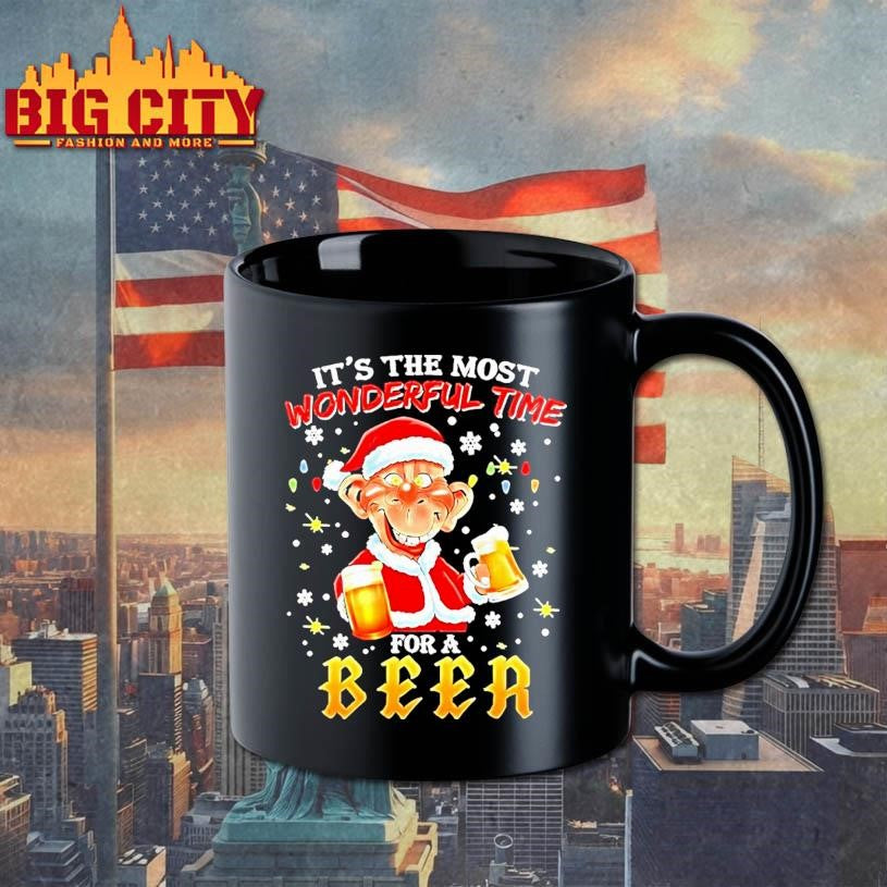 A Man Holding A Glass Of Two Beer Santa Suit Its The Most Wonderful Time For A Beer Shirt