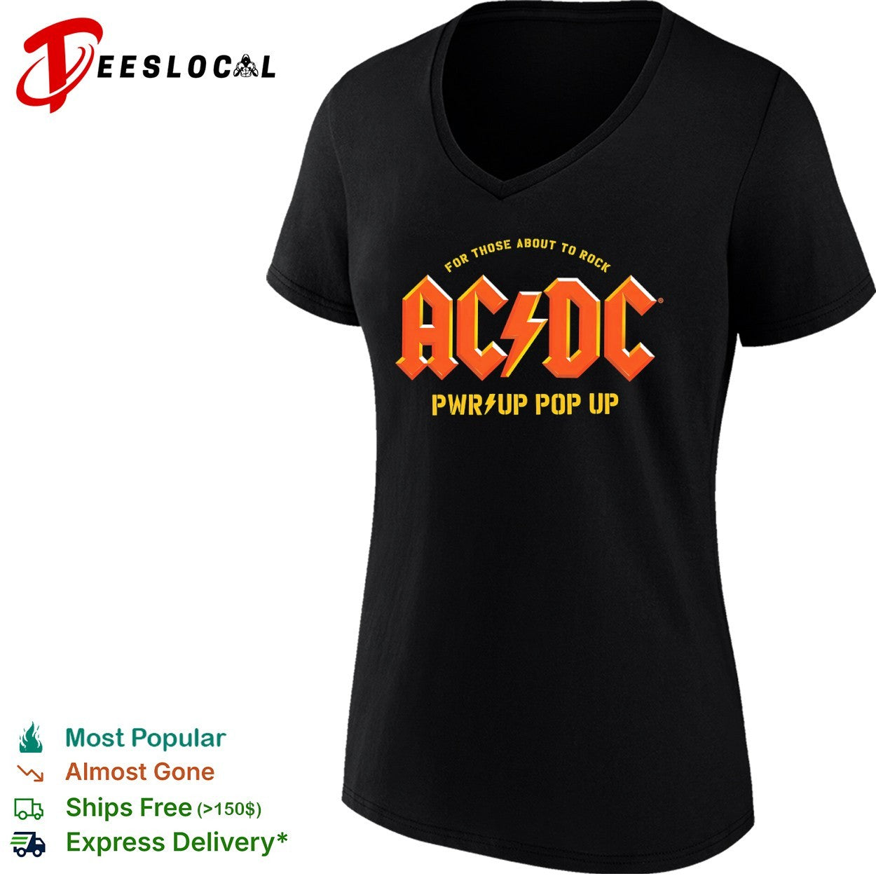 AC DC for those about to rock pwr up pop up logo shirt