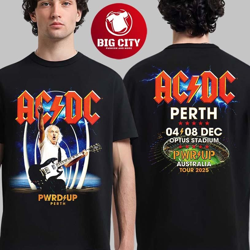 ACDC Perth Australia 2025 Event Tee PWR Up Tour At Optus Stadium On December 4 2025 Two Sided Shirt