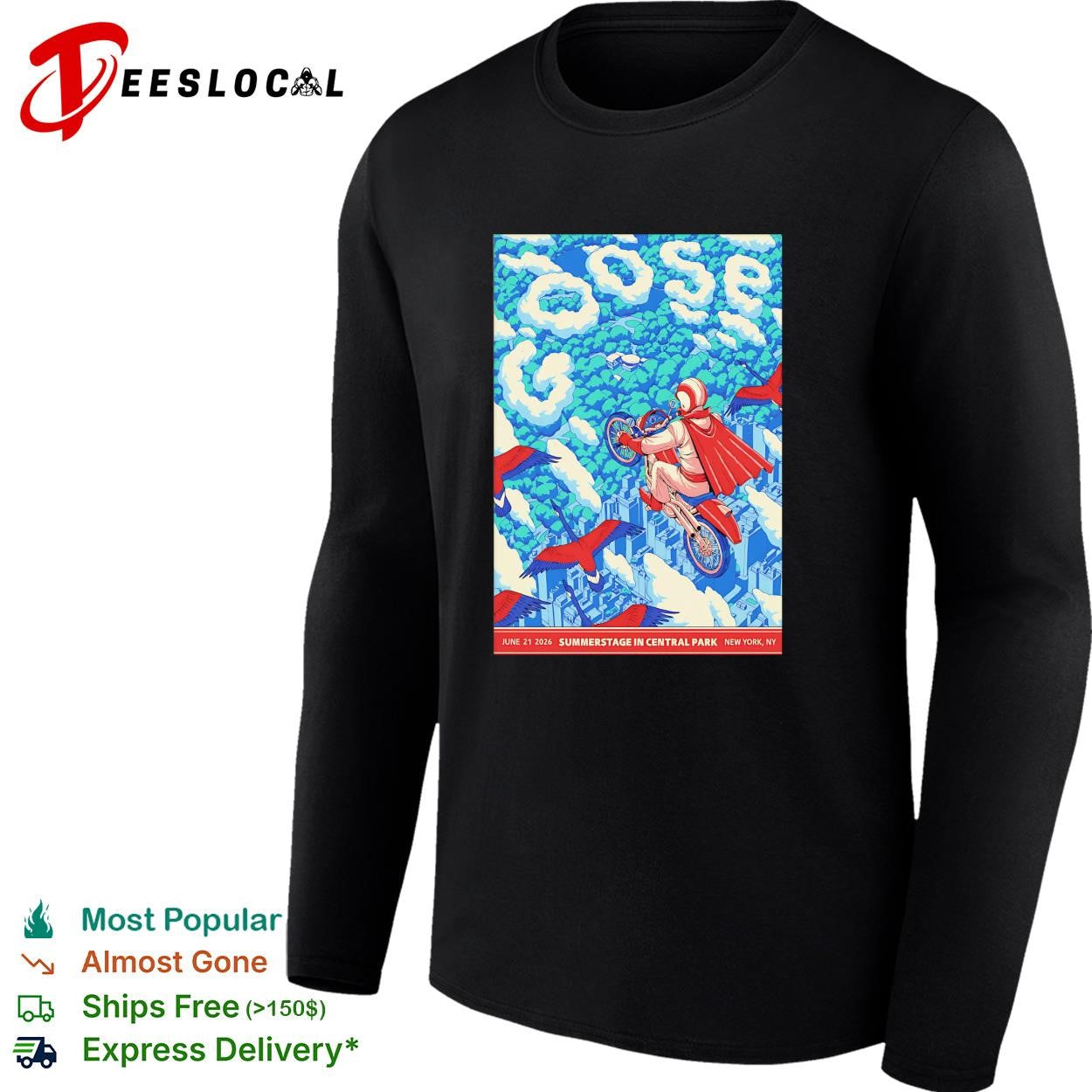 Goose Summerstage Central Park June 21 2026 New York daredevil cyclist concert poster shirt