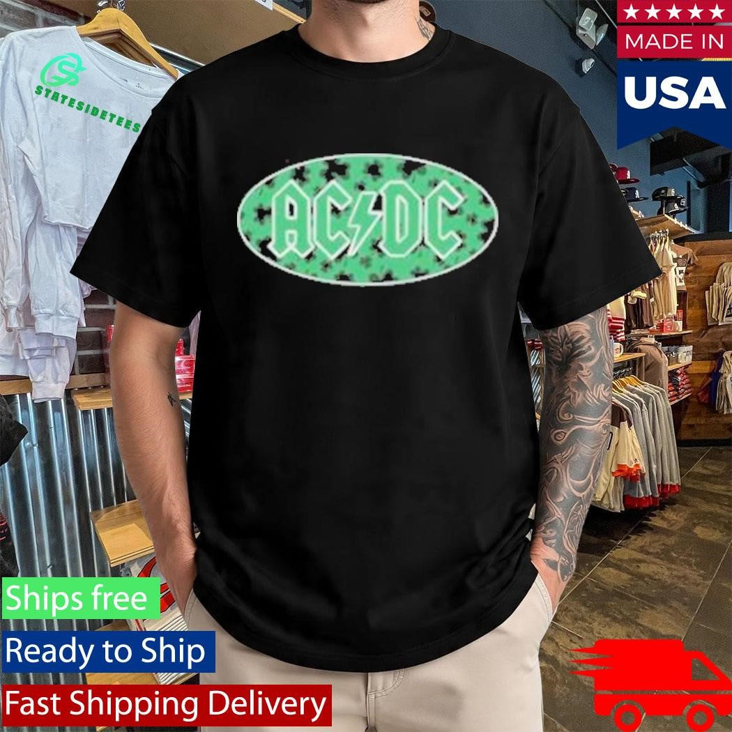 Ac Dc Shamrock Green Logo With Black T-Shirt