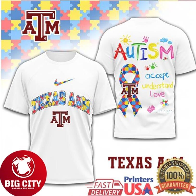 Aggies for Autism Awareness Texas A&amp;M Accept Understanding Love Two Sided Shirt