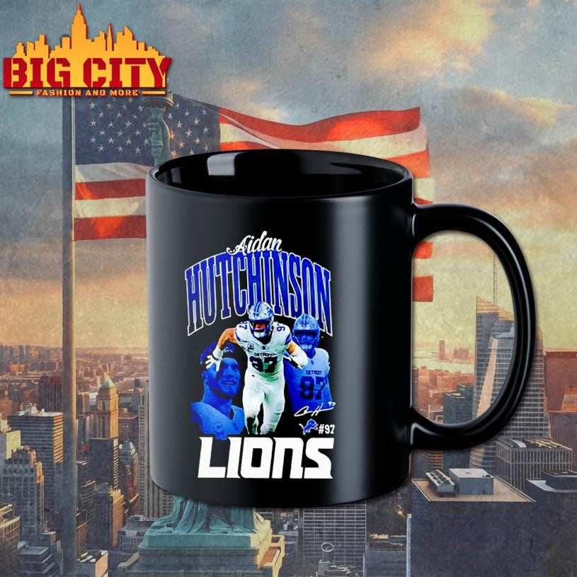 Aidan Hutchinson Detroit Lions football graphic number 97 signature shirt