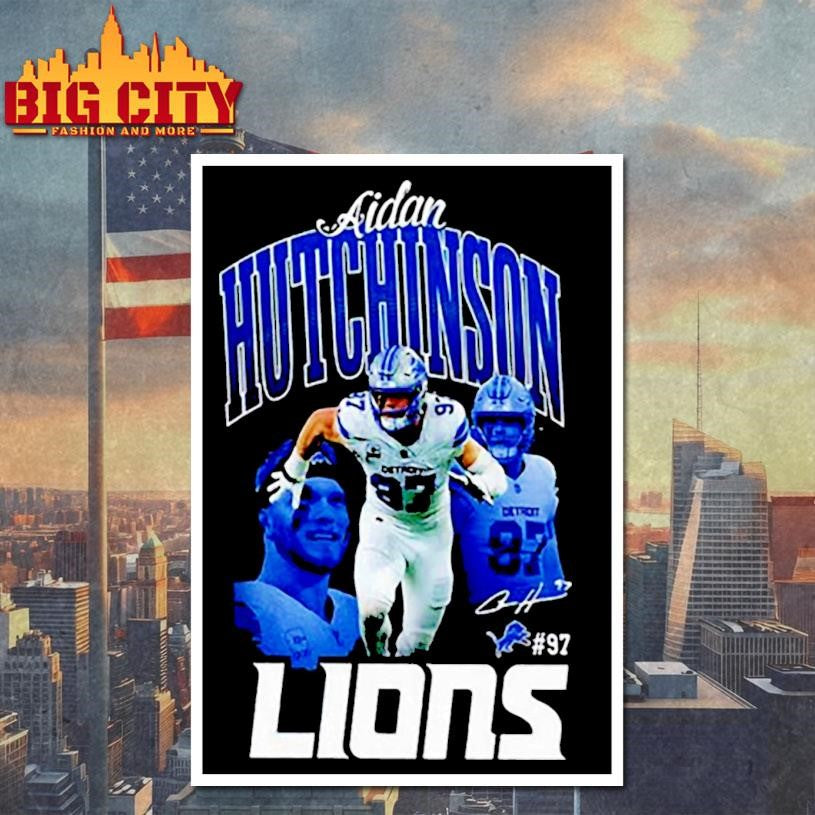 Aidan Hutchinson Detroit Lions football graphic number 97 signature shirt