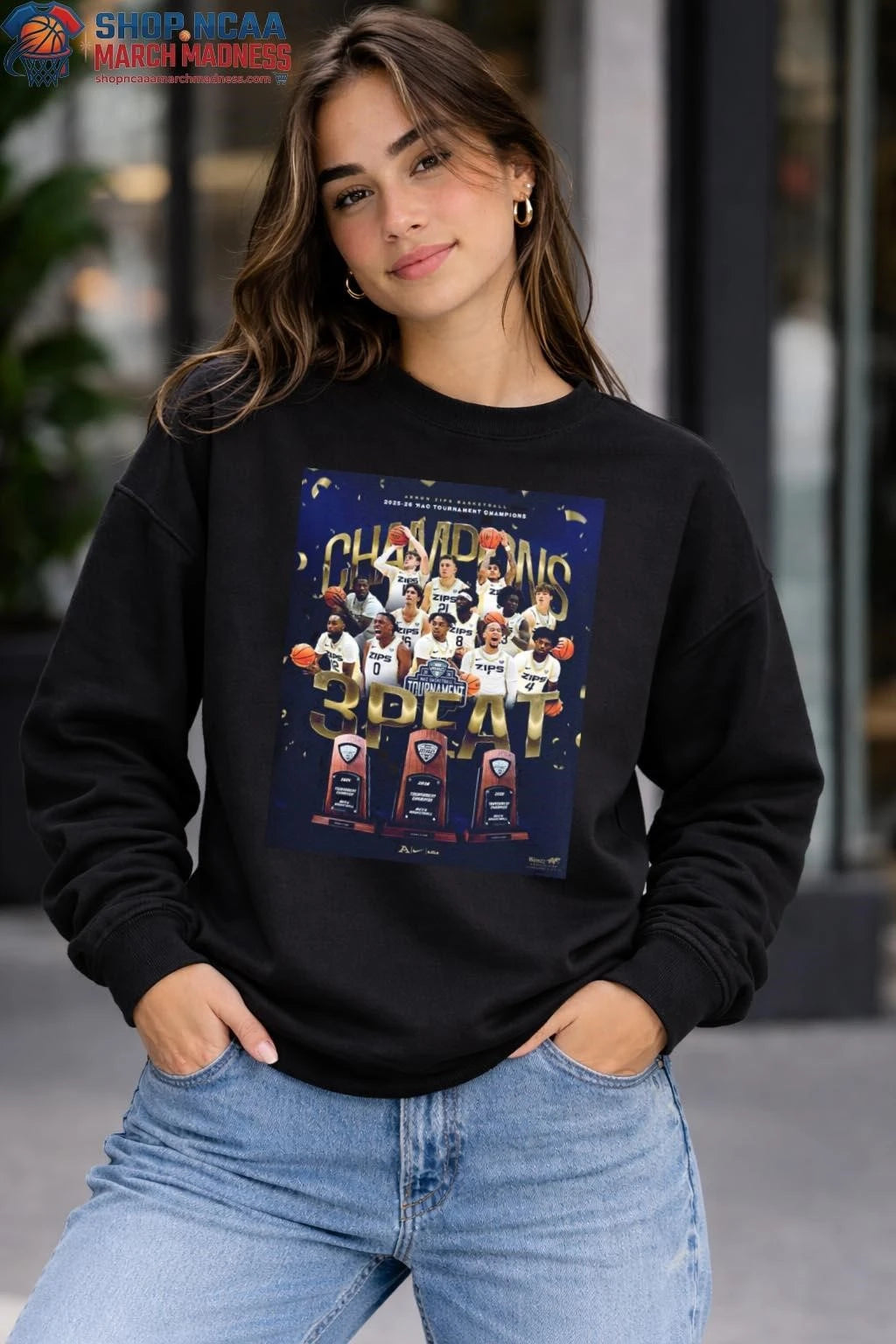 Akron Zips Men’s Basketball 2025 2026 MAC Tournament Champions 3 Peat In A Row T-Shirt Akron Zips