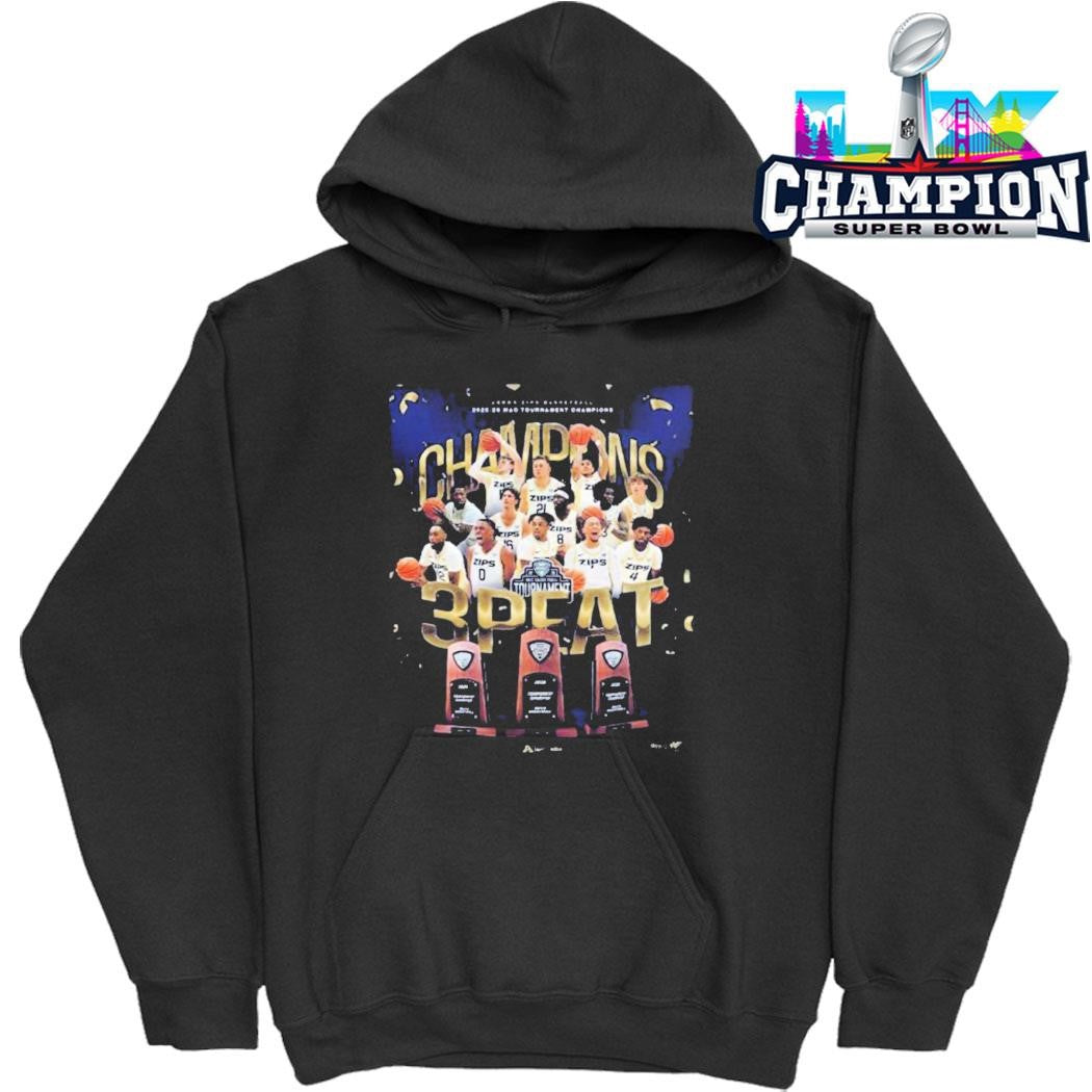 Akron Zips Men’s Basketball 2025 2026 Mac Tournament Champions 3 Peat In A Row Shirt