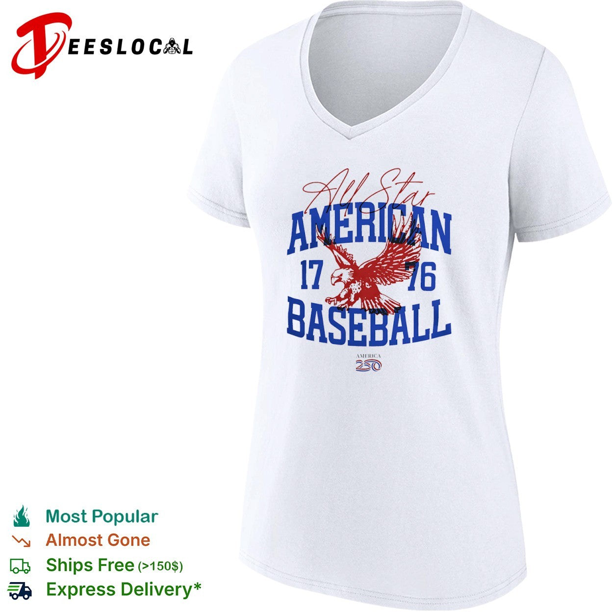 All Star American 17 76 Baseball America 250th shirt