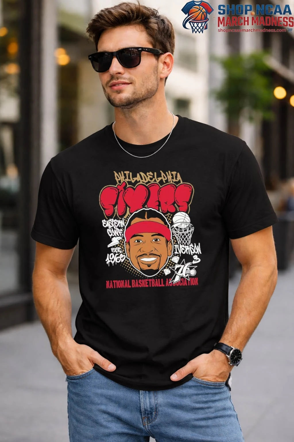 Allen Iverson Philadelphia 76ers National Basketball Association Headshot T-Shirt