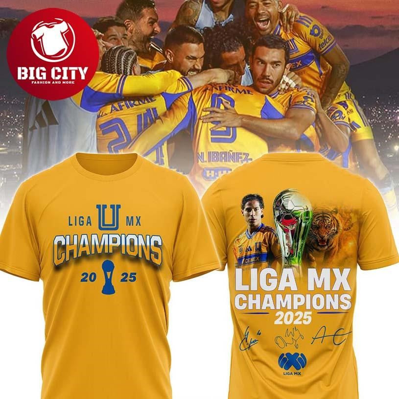 Amarilla Tigres UANL Campeones Liga MX Champions 2025 Two Sided Shirt