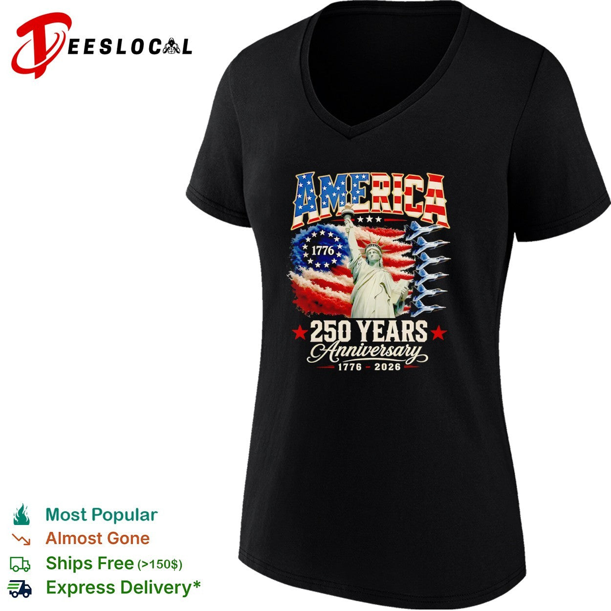 America 250 Years Anniversary 1776 2026 Statue of Liberty Jets Fighter Pilot shirt