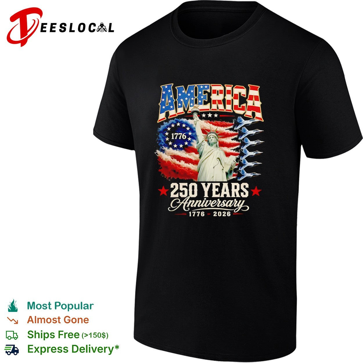 America 250 Years Anniversary 1776 2026 Statue of Liberty Jets Fighter Pilot shirt