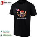 America patriotic cat holding hot dog and flag shirt