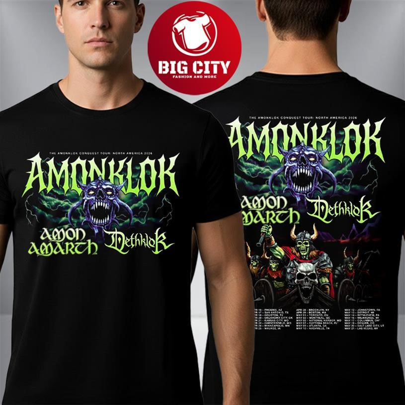 Amon Amarth and Dethklok Band Amonklok Conquest Tour North America 2026 Two Sided Shirt