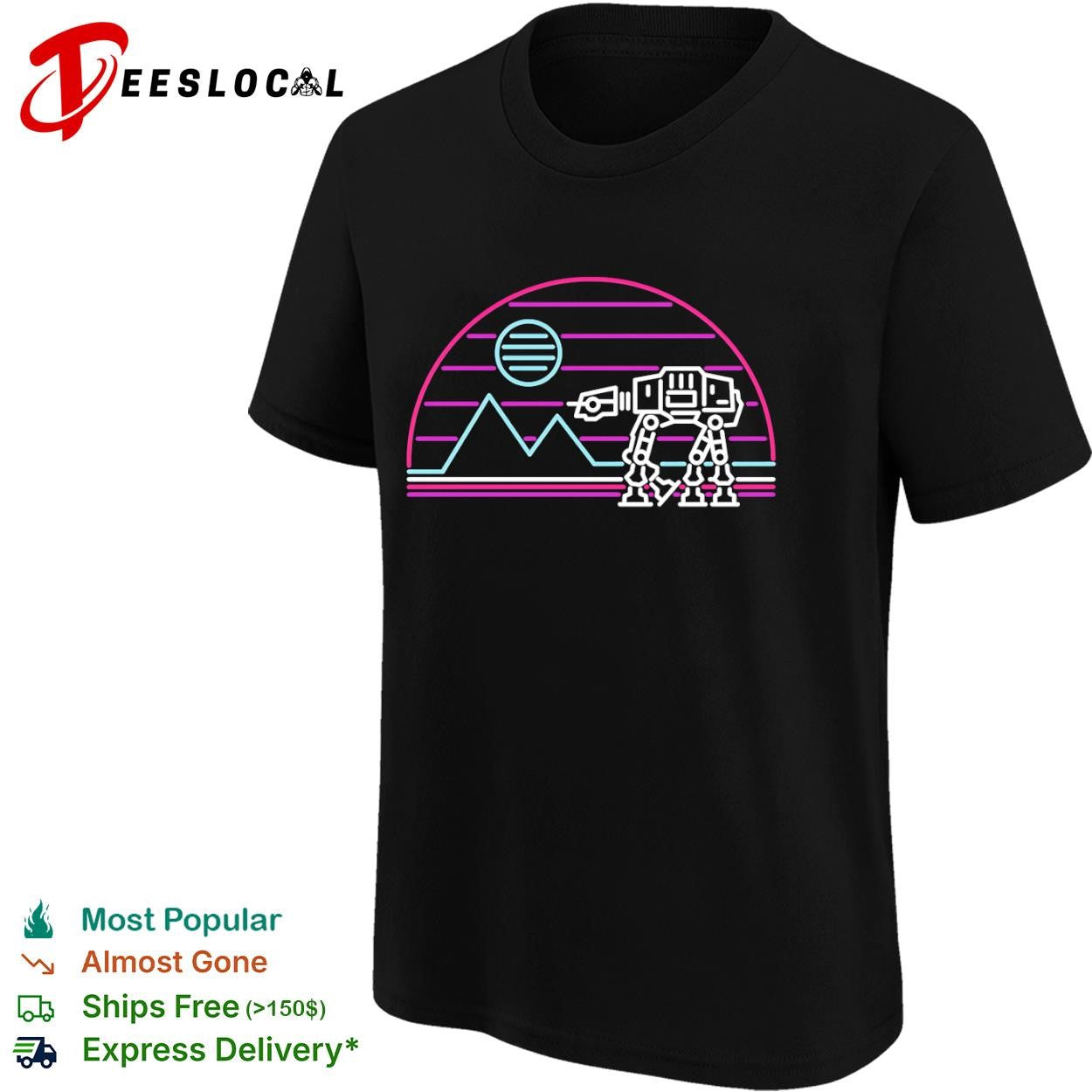 An AT-AT on Hoth style of a neon sign shirt
