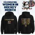 Anaheim Ducks Celebrating Women In Hockey Month Logo Two Sided T-Shirt