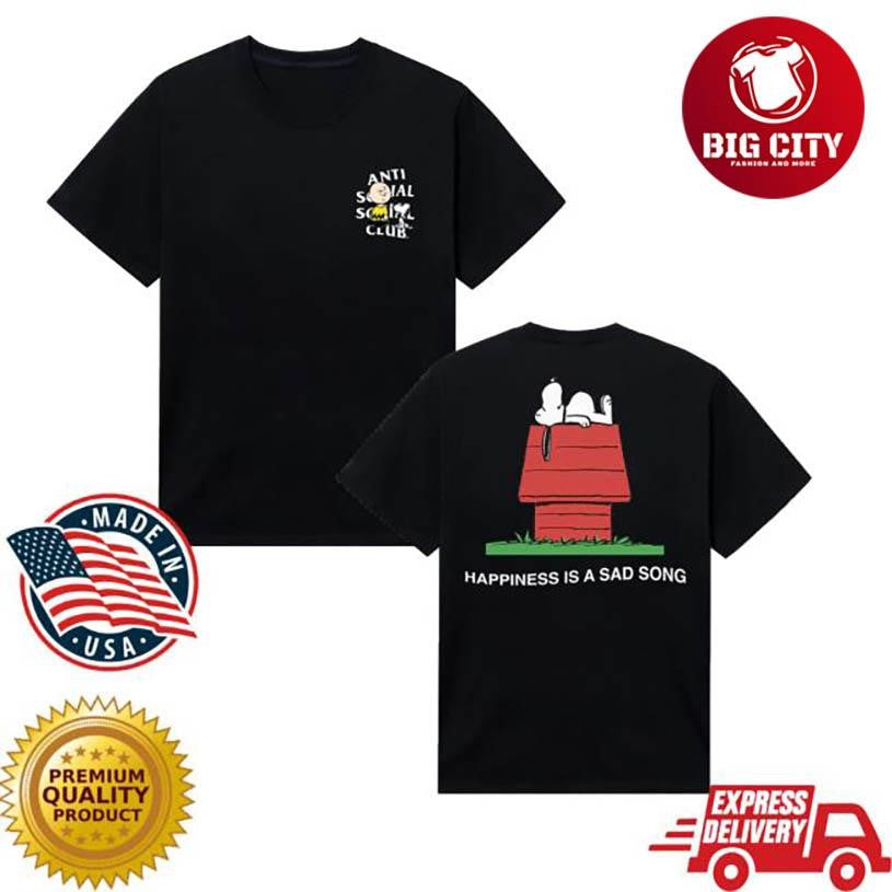 Anti Social Social Club Assc X Peanuts Happiness Is A Sad Song Two Sided Shirt