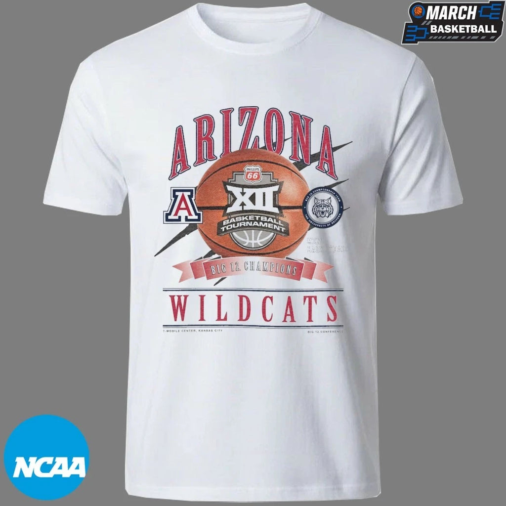 Arizona Wildcats 2026 Big 12 Men’s Basketball Tournament Champions Locker Room New Era T-Shirts