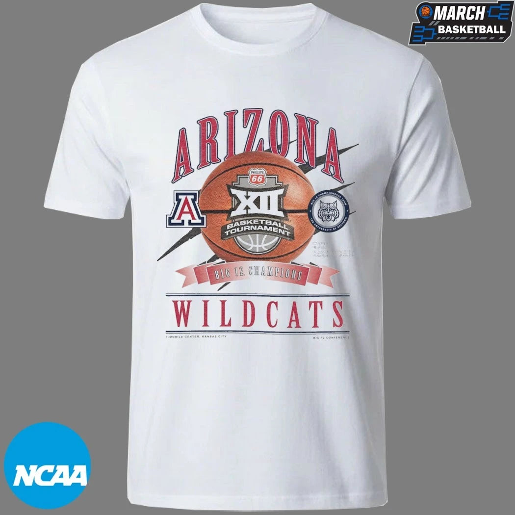 Arizona Wildcats 2026 Big 12 Men’s Basketball Tournament Champions Locker Room New Era T-Shirts