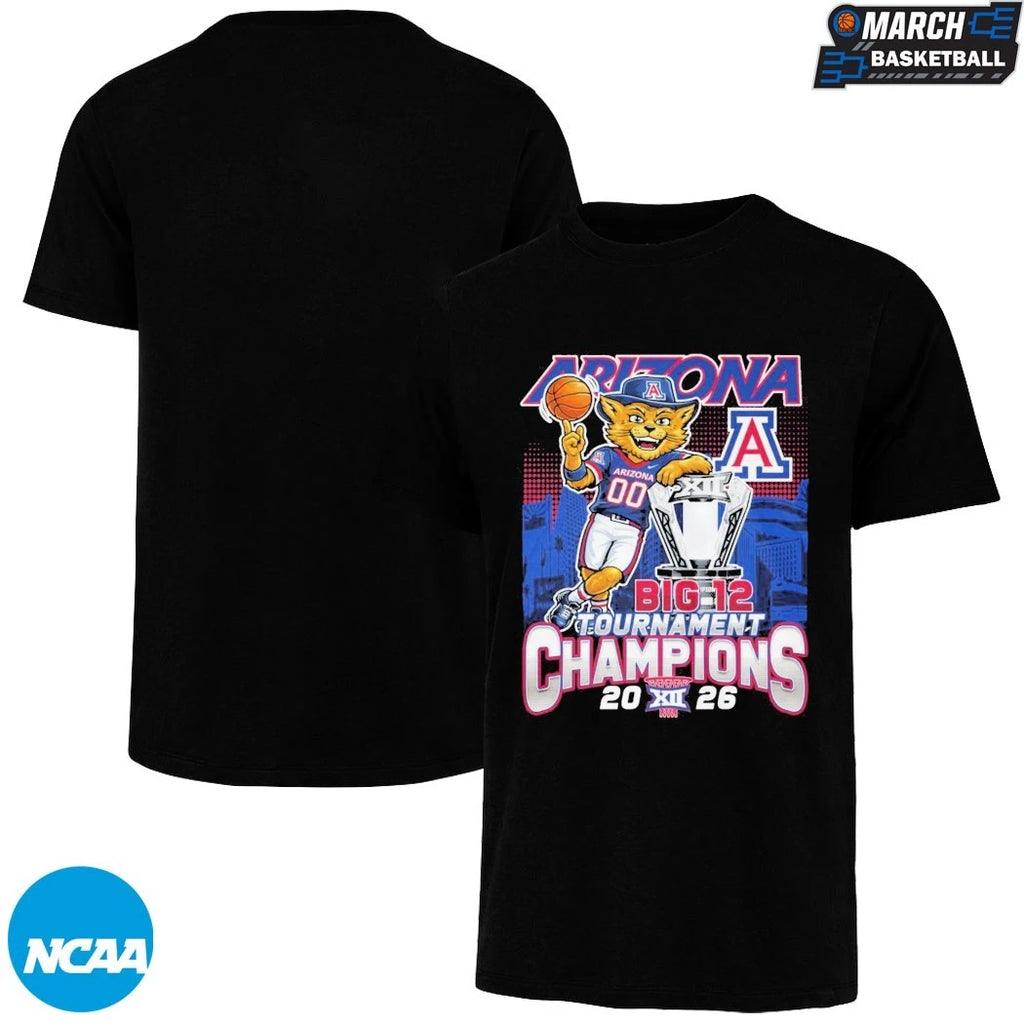 Arizona Wildcats 2026 Big 12 Men’s Basketball Tournament Champions Mascot Trophy T-Shirts