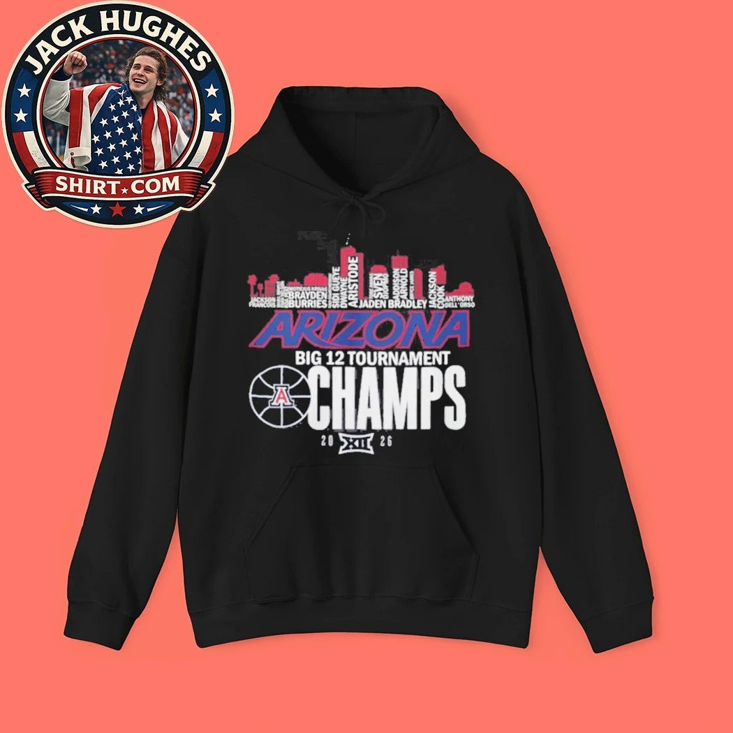 Arizona Wildcats 2026 Big 12 Tournament Champions Skyline Player Roster Shirt