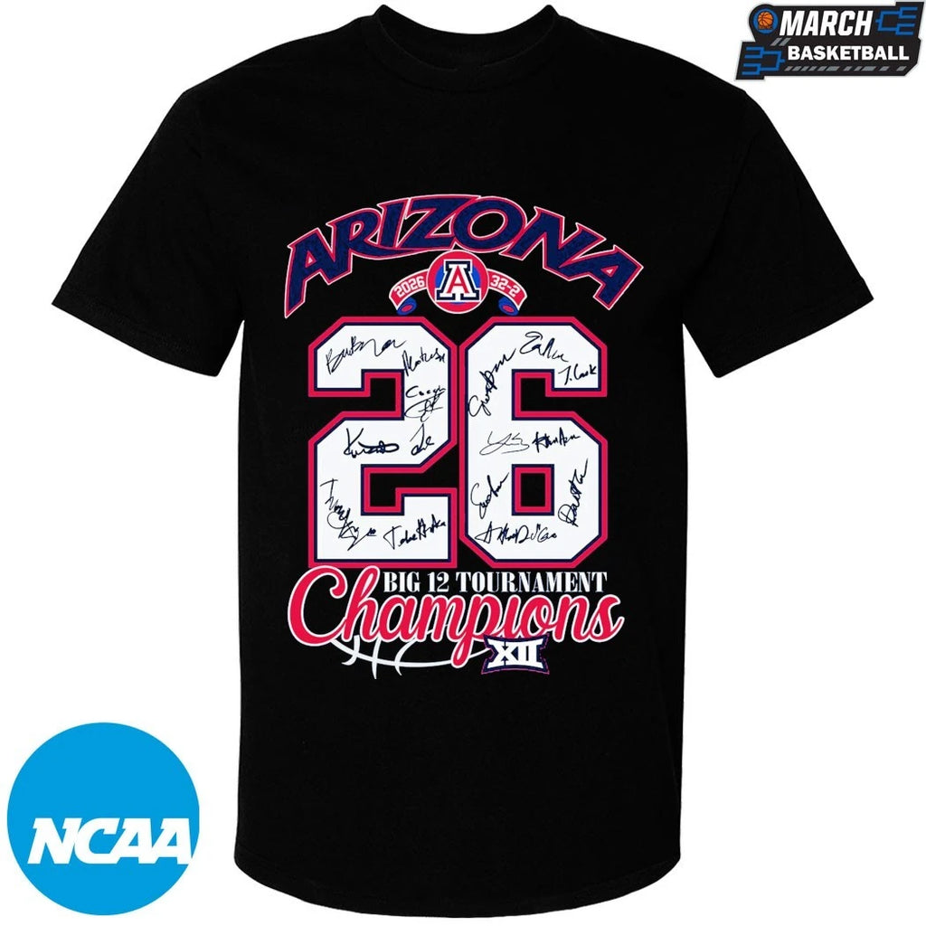 Arizona Wildcats Big 12 Conference Tournament Champions 2026 32-2 Signatures T-shirts