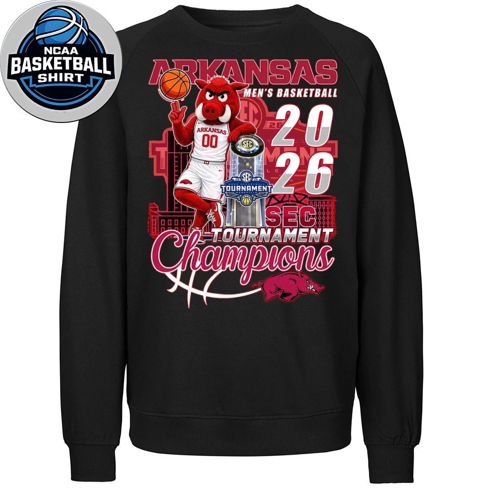 Arkansas Men’s Basketball 2026 Sec Tournament Champions Mascot Shirt