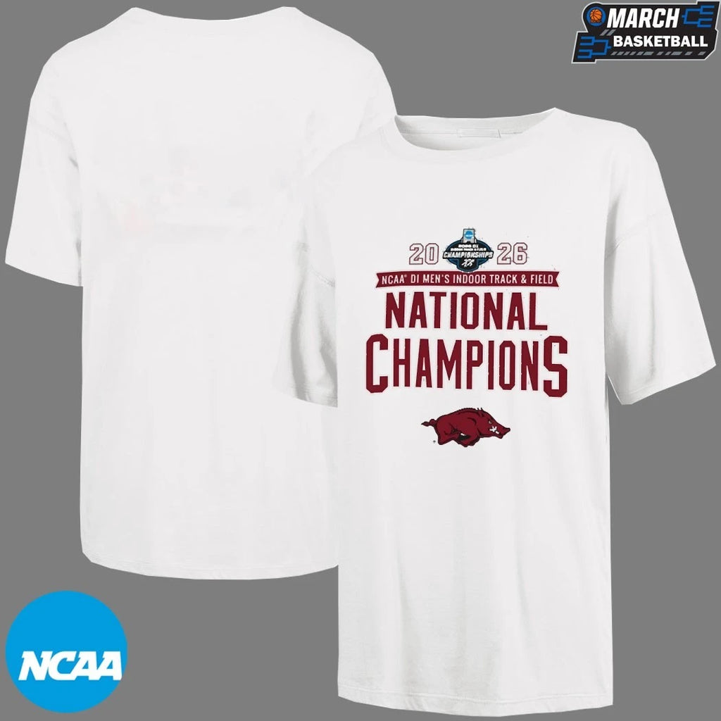 Arkansas Razorbacks 2026 NCAA Men’s Indoor Track &amp; Field National Champions T-Shirts