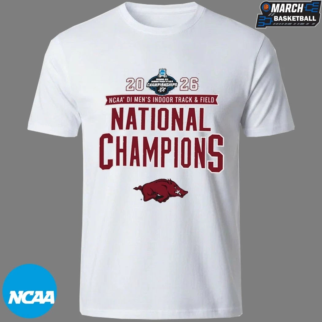 Arkansas Razorbacks 2026 NCAA Men’s Indoor Track &amp; Field National Champions T-Shirts