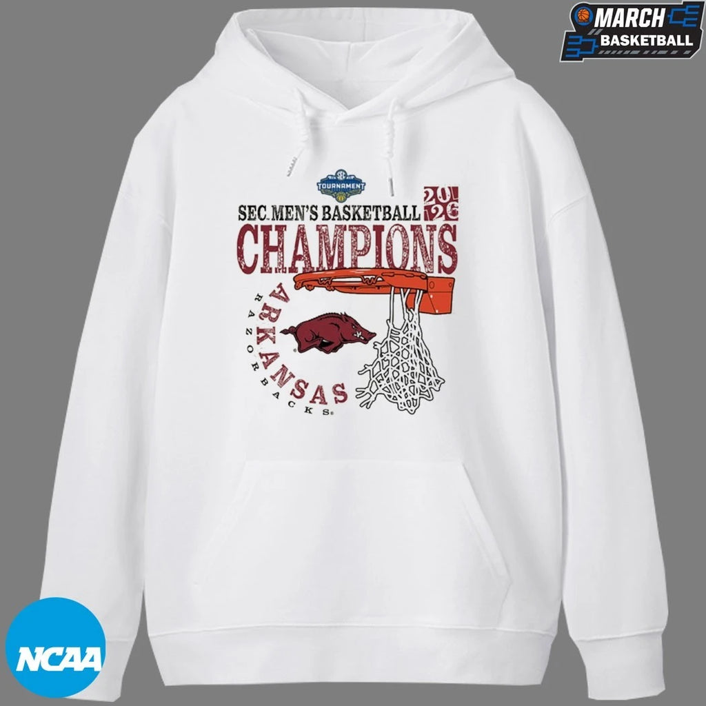 Arkansas Razorbacks 2026 SEC Men’s Basketball Tournament Champions Cut Nets T-shirts