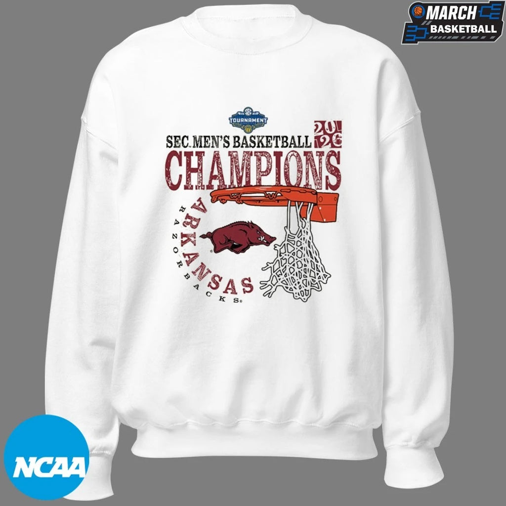Arkansas Razorbacks 2026 SEC Men’s Basketball Tournament Champions Cut Nets T-shirts