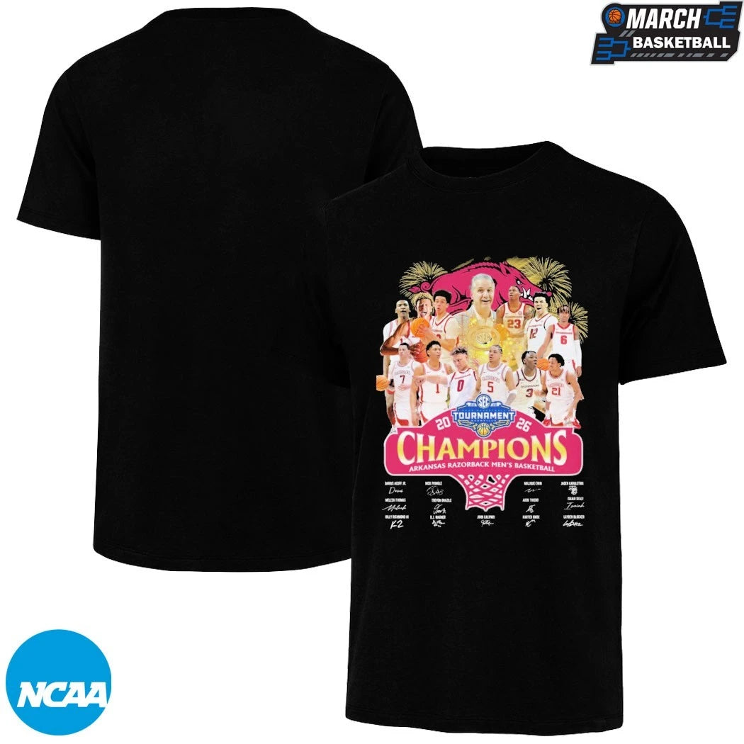 Arkansas Razorbacks 2026 SEC Men’s Basketball Tournament Champions Team Players Signatures T-shirts