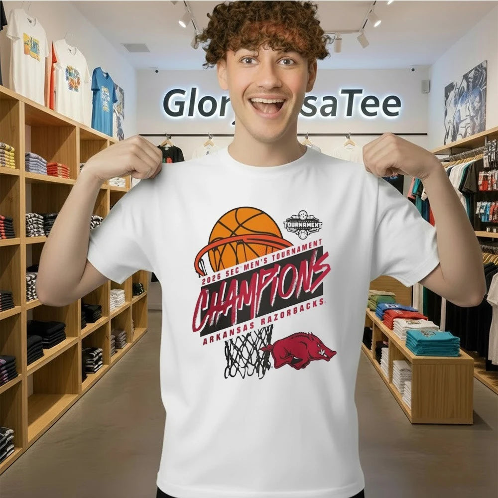 Arkansas Razorbacks 2026 SEC Men’s Basketball Tournament Champions White T-Shirt