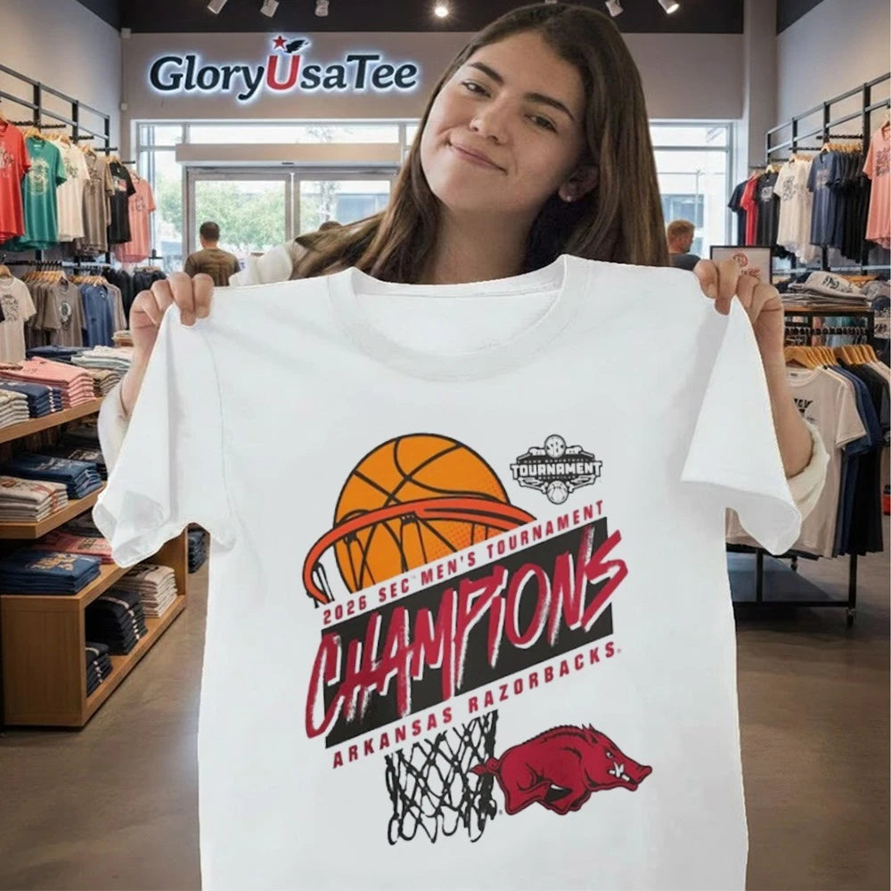 Arkansas Razorbacks 2026 SEC Men’s Basketball Tournament Champions White T-Shirt